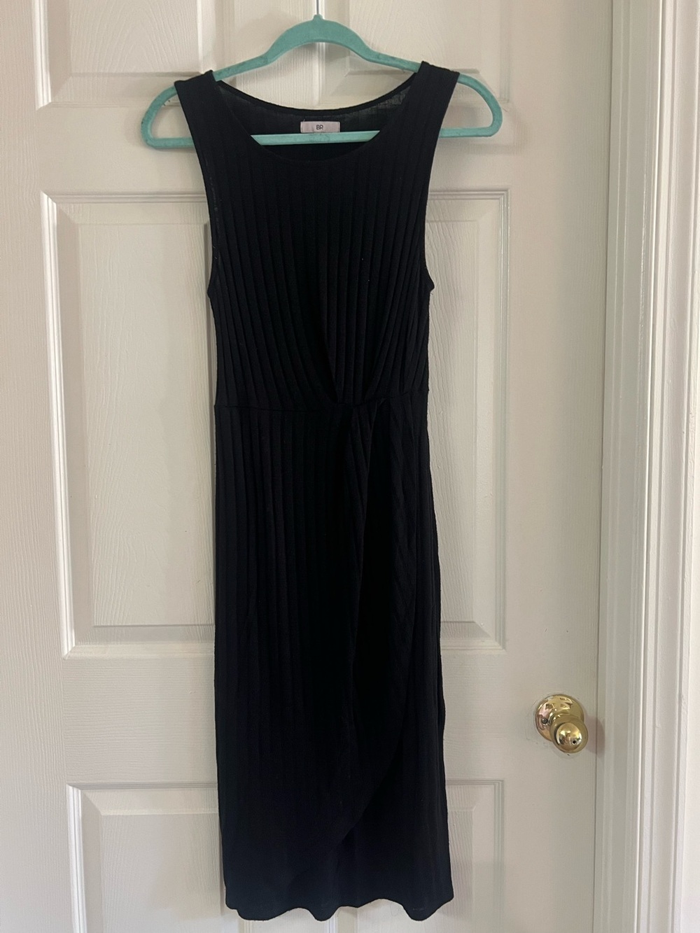 BP. Black Ribbed Sleeveless Midi Dress | Tulip Hem | Size Small